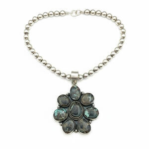 Beautiful Blackjack Turquoise Pendant Stamped Sterling Silver